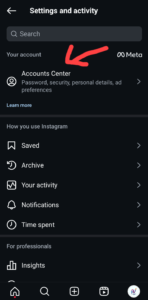 Click on account center